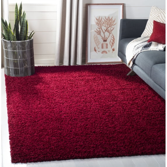 SAFAVIEH Lavena Solid Plush Shag Area Rug, Red, 6' x 9'