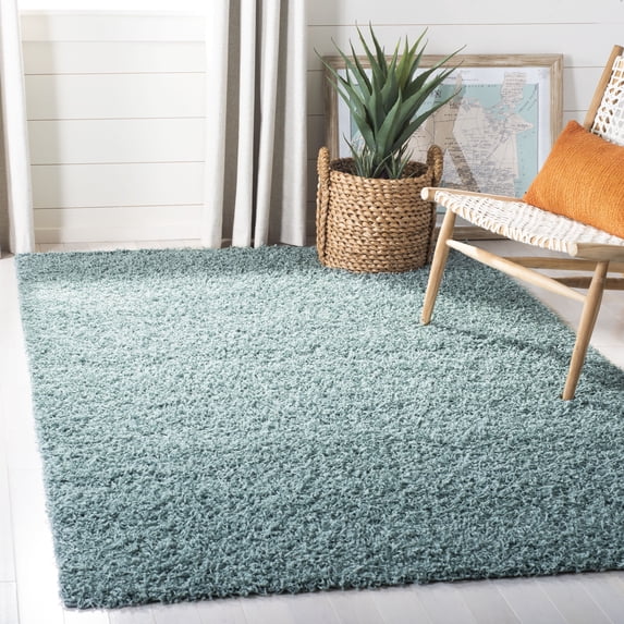 SAFAVIEH Lavena Solid Plush Shag Area Rug, Seafoam, 6'7" x 6'7" Square