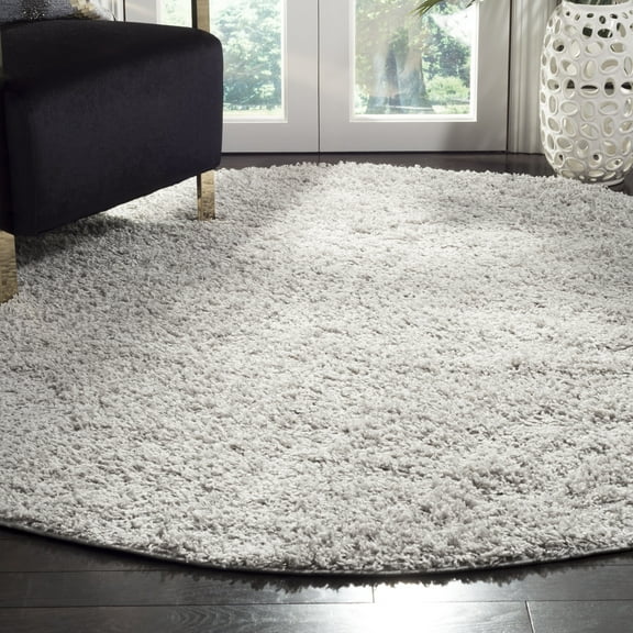SAFAVIEH Lavena Solid Plush Shag Area Rug, Silver, 6'7" x 6'7" Round