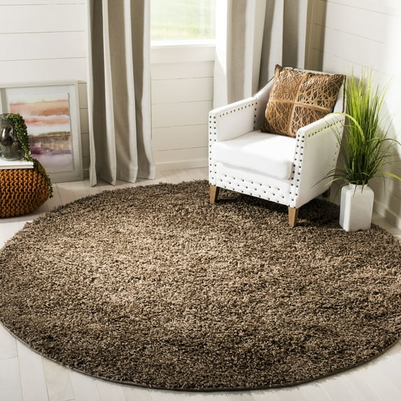 SAFAVIEH Lavena Solid Plush Shag Area Rug, Taupe, 6'7" x 6'7" Round