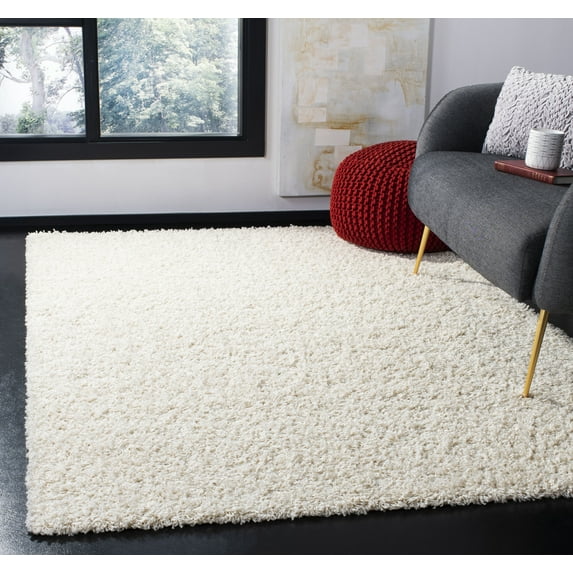 SAFAVIEH Lavena Solid Plush Shag Area Rug, White, 5'1" x 7'6"