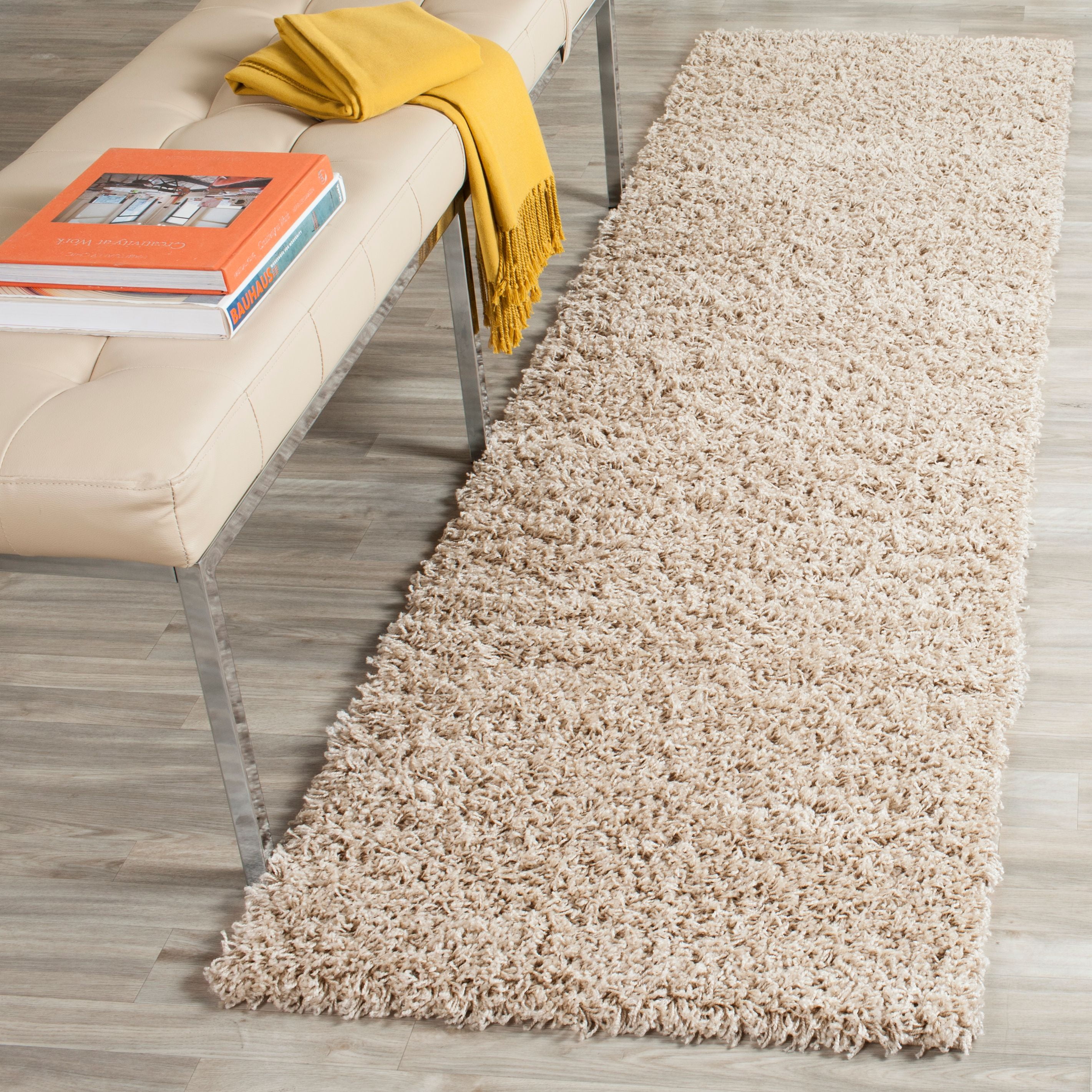 Athens Beige Synthetic Shag Runner Rug 2'3" x 8'