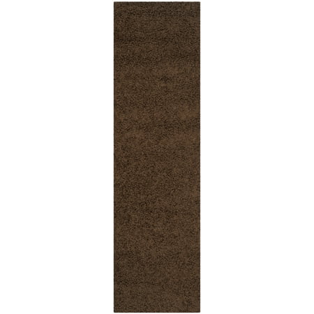 Safavieh Lavena Shag Rug Collection Solid Print Loomed Brown Runner Rugs, 2'3" x 8', Stain Resistant