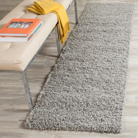 SAFAVIEH Lavena Solid Plush Shag Runner Rug, Light Grey, 2'3" x 8'
