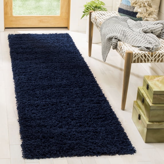 SAFAVIEH Lavena Solid Plush Shag Runner Rug, Navy, 2'3" x 8'