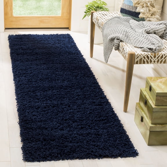 SAFAVIEH Lavena Solid Plush Shag Runner Rug, Navy, 2'3" x 8'