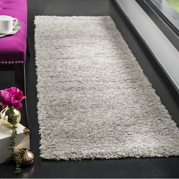 SAFAVIEH Lavena Solid Plush Shag Runner Rug, Silver, 2'3" x 8'