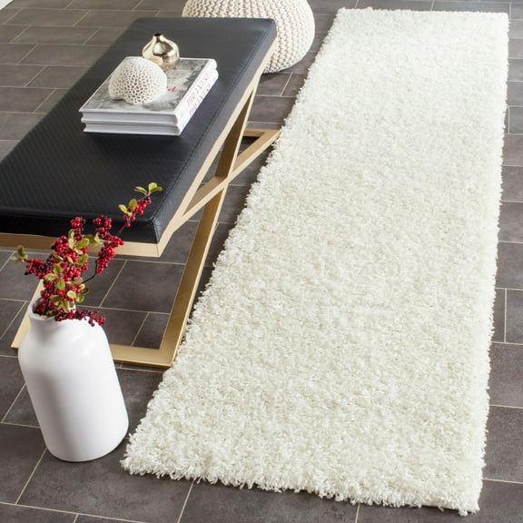SAFAVIEH Lavena Solid Plush Shag Runner Rug, White, 2'3" x 8'