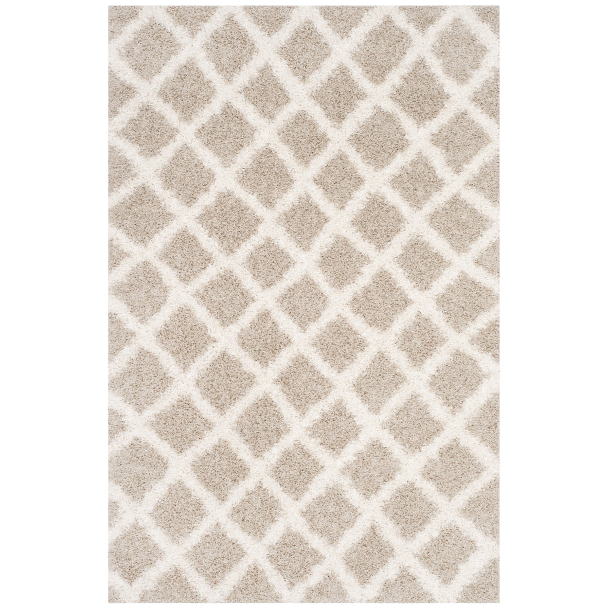 SAFAVIEH Layla Geometric Plush Shag Area Rug, Beige/Ivory, 3' x 5'