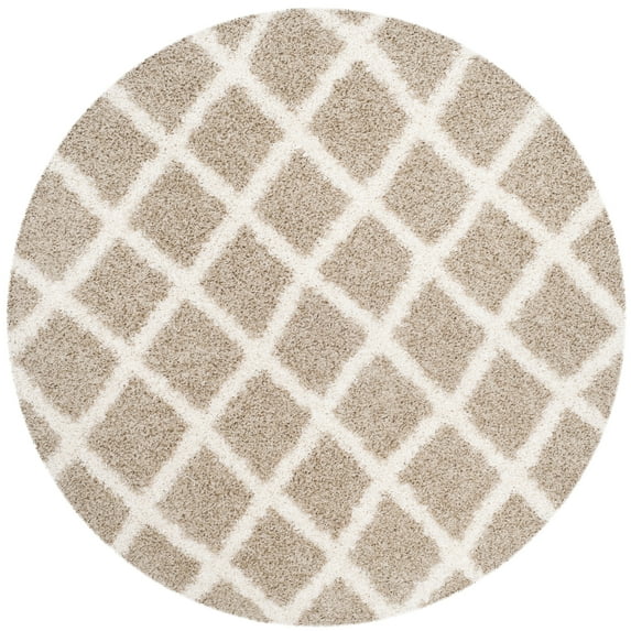 SAFAVIEH Layla Geometric Plush Shag Area Rug, Beige/Ivory, 6' x 6' Round