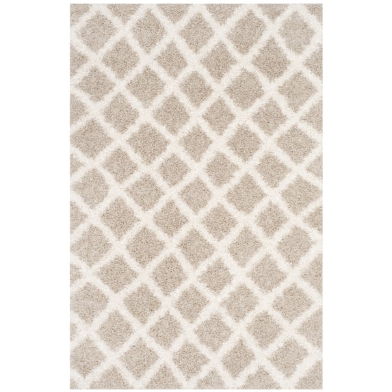 SAFAVIEH Layla Geometric Plush Shag Area Rug, Beige/Ivory, 6' x 6' Square