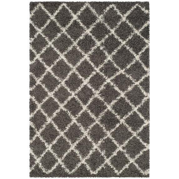 SAFAVIEH Layla Geometric Plush Shag Area Rug, Dark Grey/Ivory, 4' x 6'