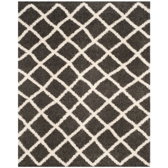 SAFAVIEH Layla Geometric Plush Shag Area Rug, Dark Grey/Ivory, 5'1" x 7'6"