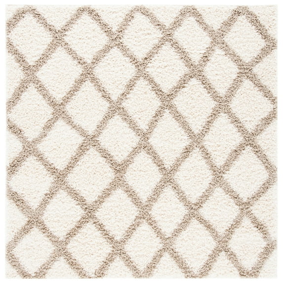 SAFAVIEH Layla Geometric Plush Shag Area Rug, Ivory/Beige, 6' x 6' Square