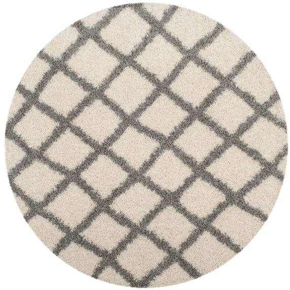 SAFAVIEH Layla Geometric Plush Shag Area Rug, Ivory/Grey, 6' x 6' Round
