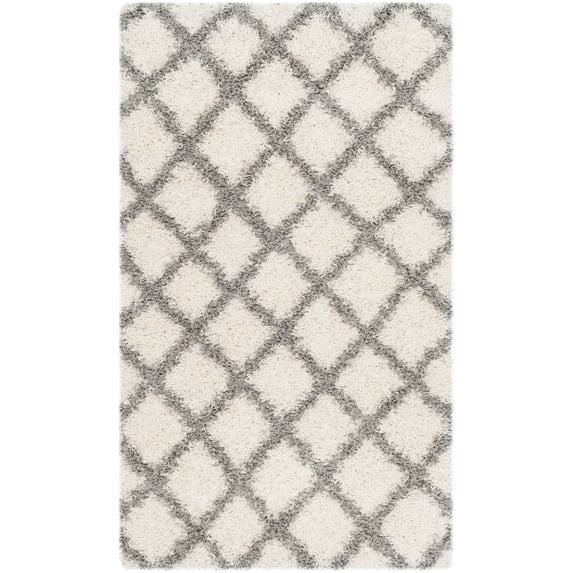 SAFAVIEH Layla Geometric Plush Shag Area Rug, Ivory/Grey, 6' x 6' Square