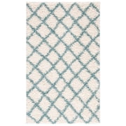 SAFAVIEH Layla Geometric Plush Shag Area Rug, Ivory/Seafoam, 3' x 5'