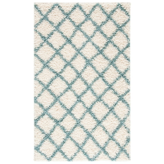 SAFAVIEH Layla Geometric Plush Shag Area Rug, Ivory/Seafoam, 3' x 5'
