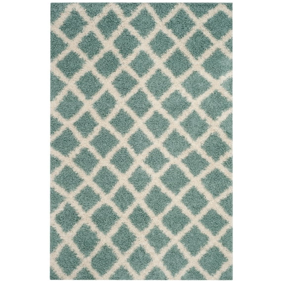 SAFAVIEH Layla Geometric Plush Shag Area Rug, Seafoam/Ivory, 6' x 9'