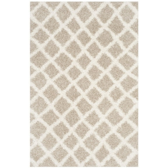 SAFAVIEH Layla Geometric Plush Shag Runner Rug, Beige/Ivory, 2'3" x 8'