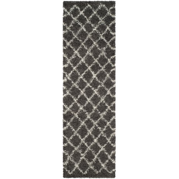 SAFAVIEH Layla Geometric Plush Shag Runner Rug, Dark Grey/Ivory, 2'3" x 8'