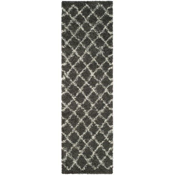 SAFAVIEH Layla Geometric Plush Shag Runner Rug, Dark Grey/Ivory, 2'3" x 8'