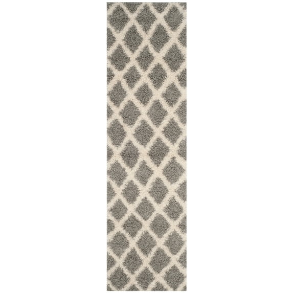 SAFAVIEH Layla Geometric Plush Shag Runner Rug, Grey/Ivory, 2'3" x 8'