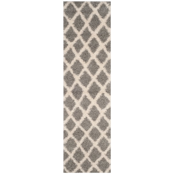 SAFAVIEH Layla Geometric Plush Shag Runner Rug, Grey/Ivory, 2'3" x 8'