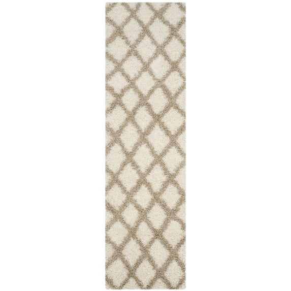 SAFAVIEH Layla Geometric Plush Shag Runner Rug, Ivory/Beige, 2'3" x 8'