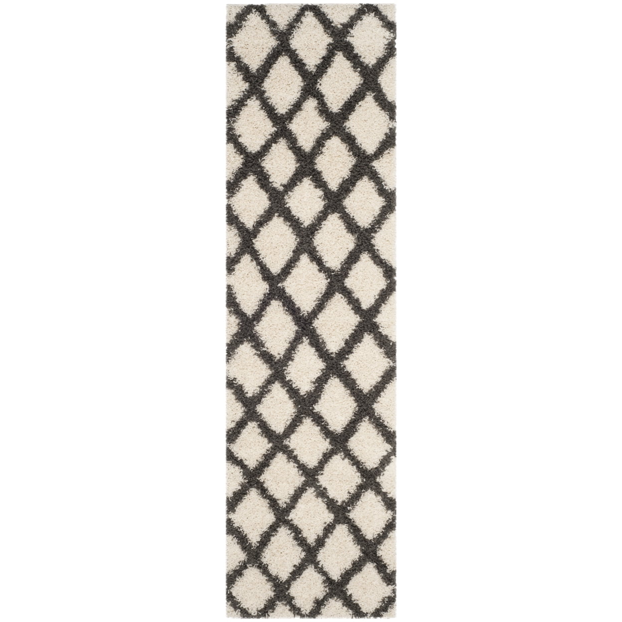 SAFAVIEH Layla Geometric Plush Shag Runner Rug, Ivory/Dark Grey, 2'3" x 8'