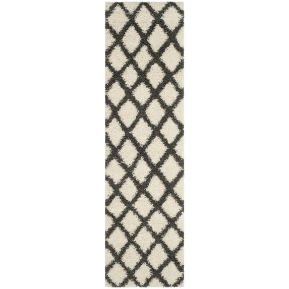 SAFAVIEH Layla Geometric Plush Shag Runner Rug, Ivory/Dark Grey, 2'3" x 8'