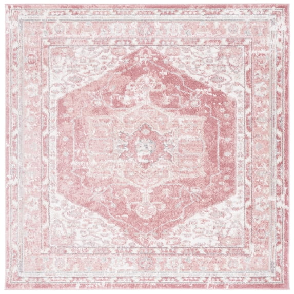SAFAVIEH Layla Leah Oriental Area Rug, Ivory Grey/Pink, 5' x 5' Square