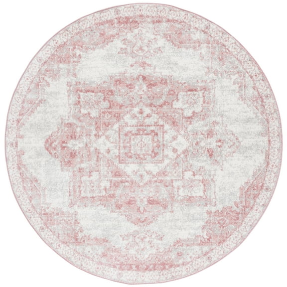 SAFAVIEH Layla Yorick Oriental Area Rug, Ivory Grey/Pink, 3' x 3' Round