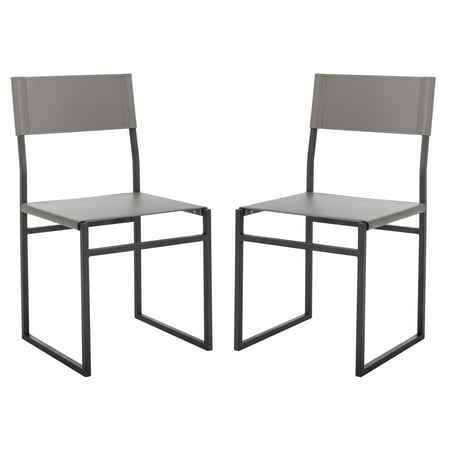 SAFAVIEH Layne Modern Leather Solid Dining Side Chair, Grey/Black (Set of 2)