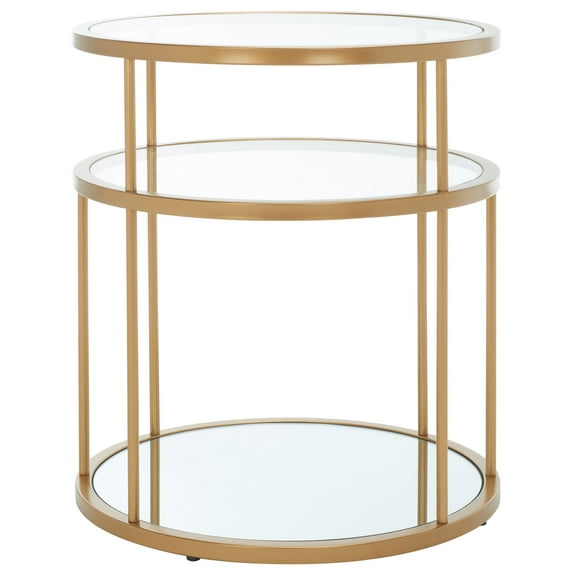SAFAVIEH Layta 3 Shelf Modern Gold/Glass Round End Table (20 in. W x 20 in. D x 22.6 in. H)