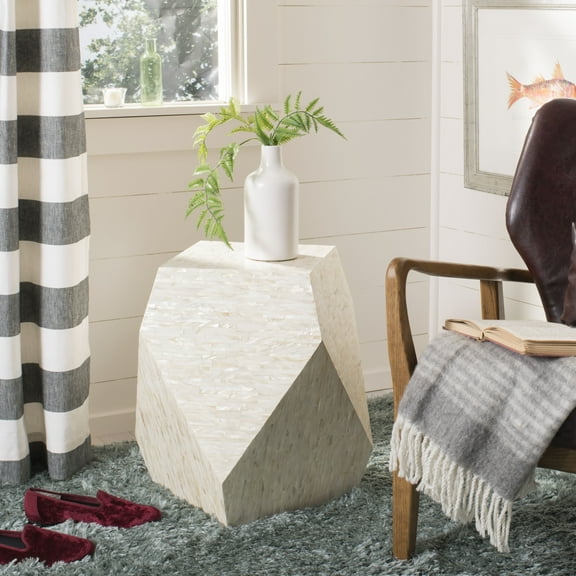 SAFAVIEH Lea Glam Mosaic Geometric Side Table, Light Beige/Multi