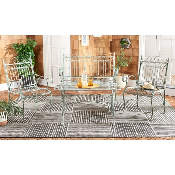 SAFAVIEH Leah Outdoor Patio 4 Piece Conversational Set, Antique Green