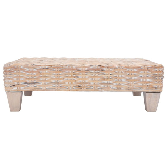 SAFAVIEH Leary Traditional Rattan Coffee Table, Natural White Wash
