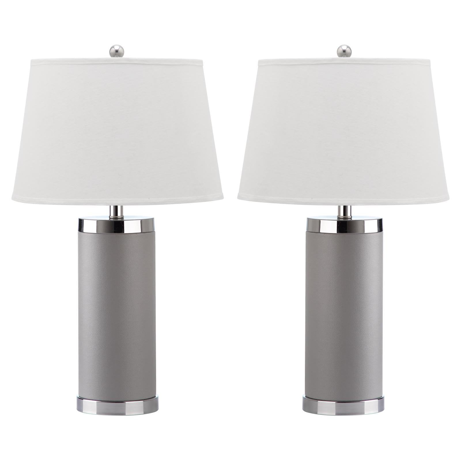 Navy Faux Leather & Chrome Cylinder Table Lamp Set