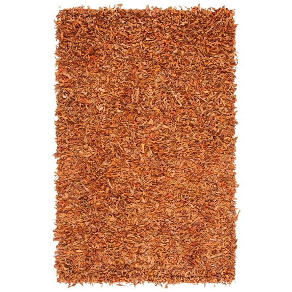SAFAVIEH Leather Dimitri Solid Shag Area Rug, Orange, 3' x 5'