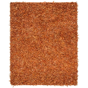 SAFAVIEH Leather Dimitri Solid Shag Area Rug, Orange, 6' x 9'