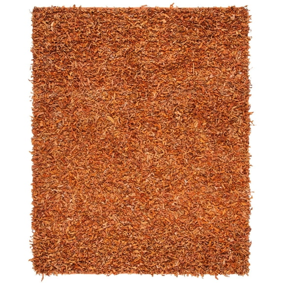 SAFAVIEH Leather Dimitri Solid Shag Area Rug, Orange, 6' x 9'