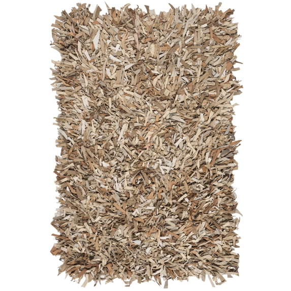 SAFAVIEH Leather Shag Dimitri Solid Area Rug, Beige, 4' x 6'