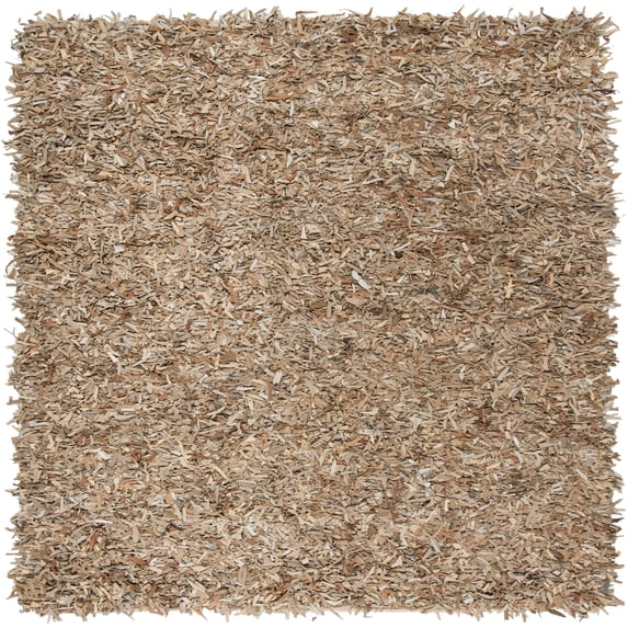 SAFAVIEH Leather Shag Dimitri Solid Area Rug, Beige, 5' x 5' Square