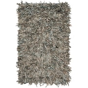 SAFAVIEH Leather Shag Dimitri Solid Area Rug, Grey/Beige, 4' x 6'