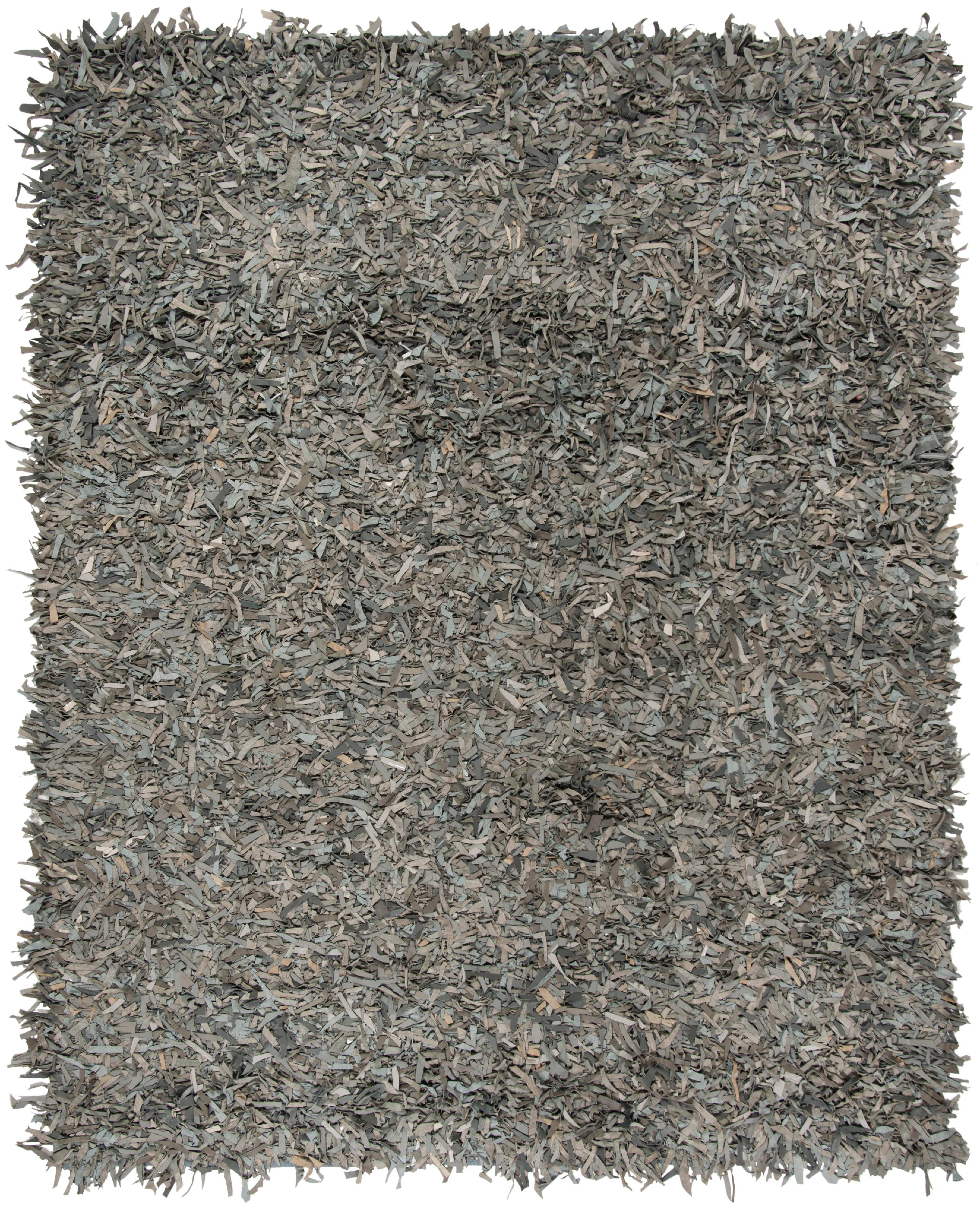 Hand-Knotted Grey and Beige Leather Shag Rug, 5' x 8'