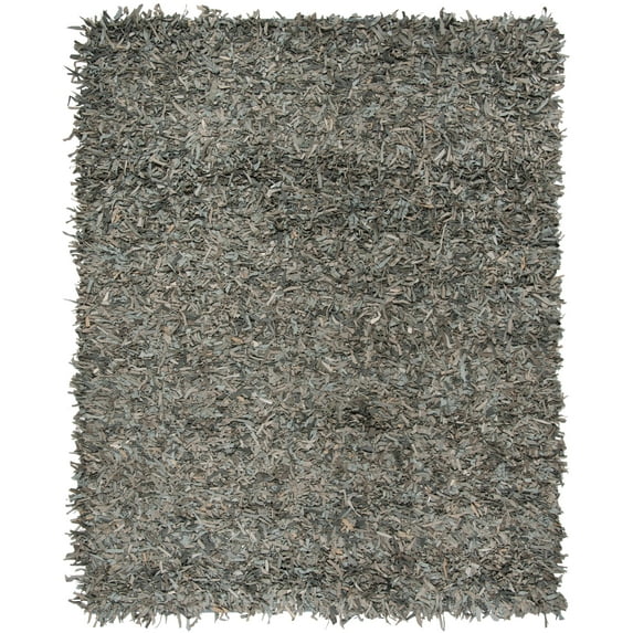 SAFAVIEH Leather Shag Dimitri Solid Area Rug, Grey/Beige, 6' x 9'