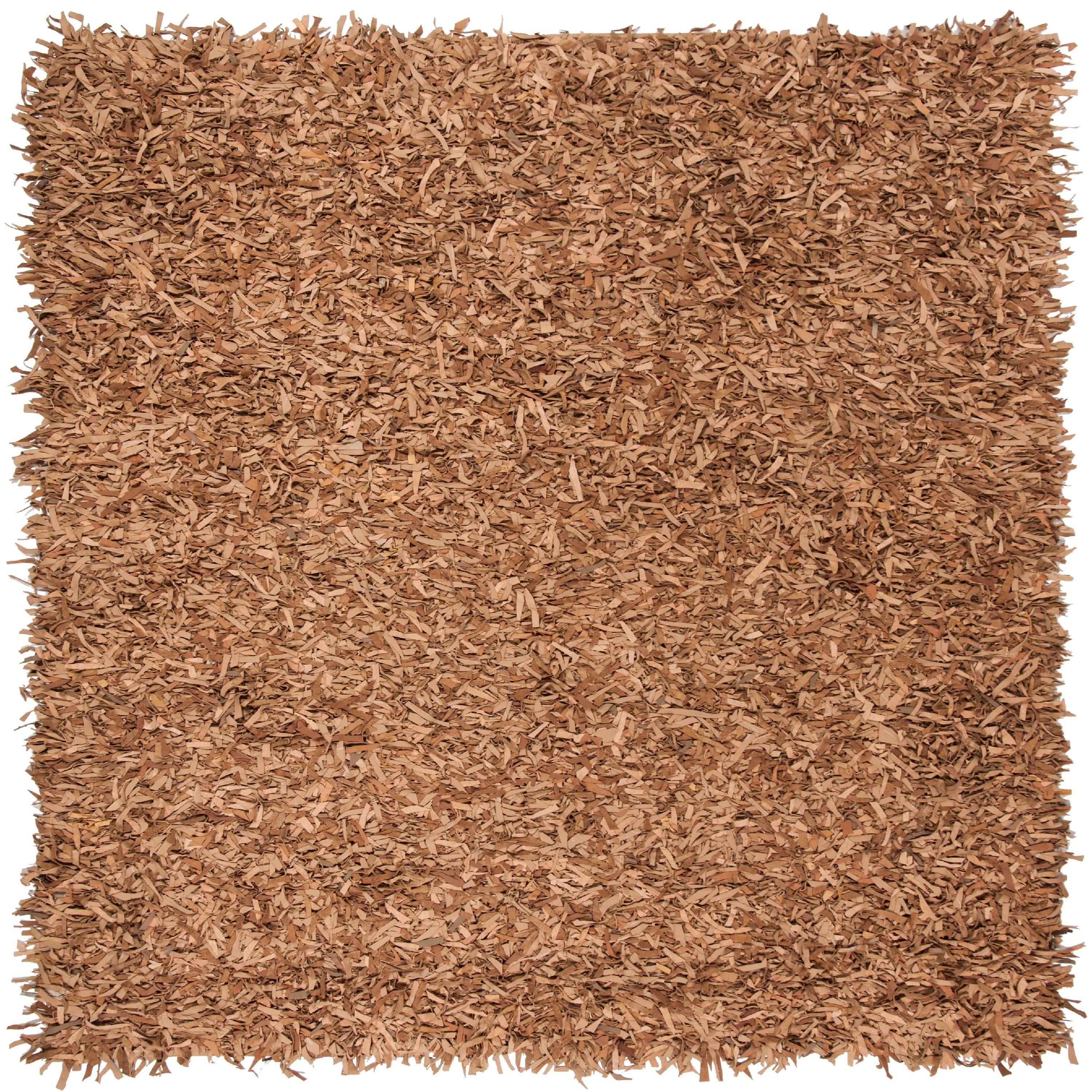 Light Gold Leather Shag Hand-Knotted Square Rug