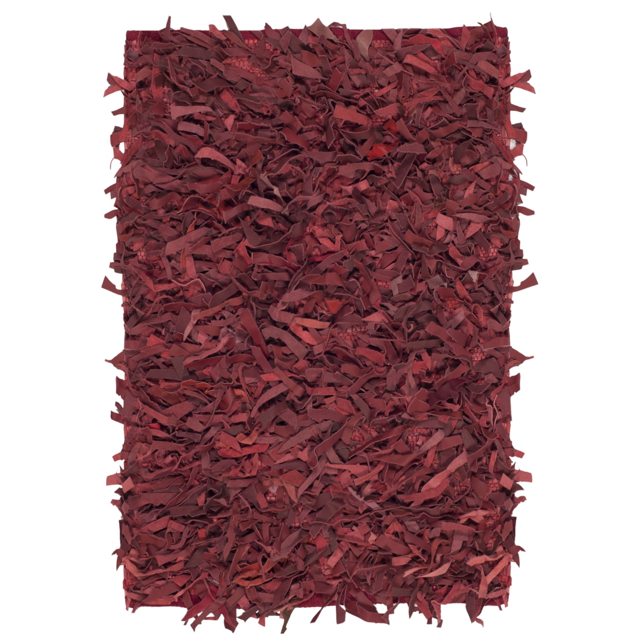 Red Hand-Knotted Leather Shag Area Rug, 4' x 6'