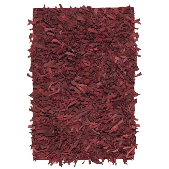 SAFAVIEH Leather Shag Dimitri Solid Area Rug, Red, 5' x 8'